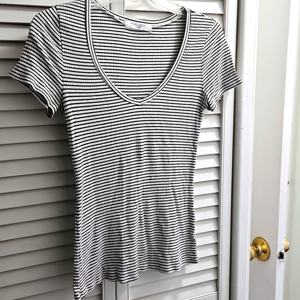 Project Social T black&white Ribbed Top Womens Medium